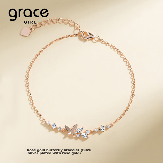Браслет Grace Girl з метеликом для жінок, рожеве золото, нішеві срібні прикраси, простий та практичний подарунок на річницю та день народження для дівчини - изображение 6
