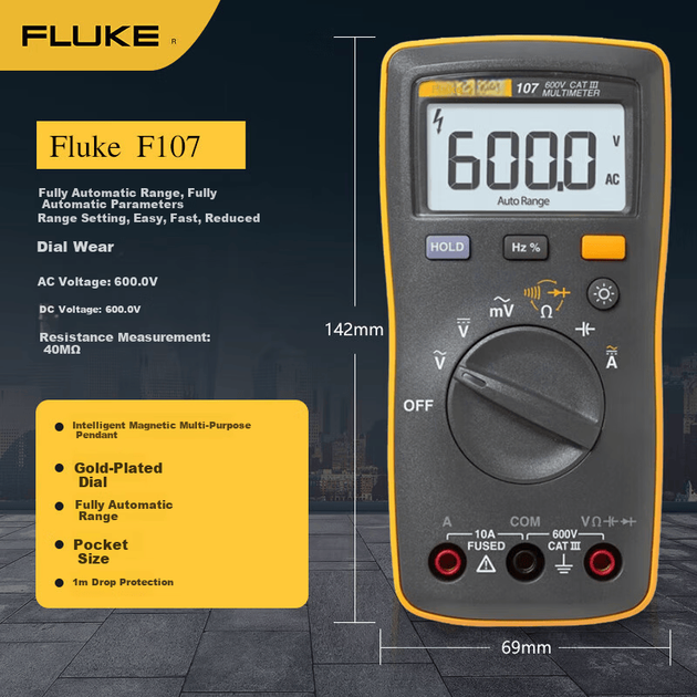 FLUKE 107 Цифровий мультиметр Портативний мультиметр з автоматичним вибором діапазону Амперметр - Фото 2 FLUKE 107 Цифровий мультиметр Портативний мультиметр з автоматичним вибором діапазону Амперметр - изображение 2