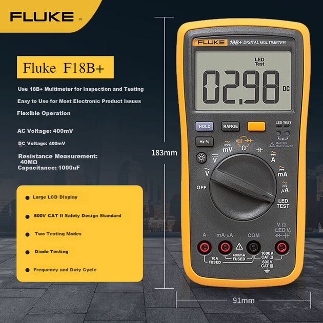 Цифровой мультиметр FLUKE F18B+, портативный, с автоматическим выбором диапазона, универсальный измерительный прибор, с гарантией 1 год. - изображение 2