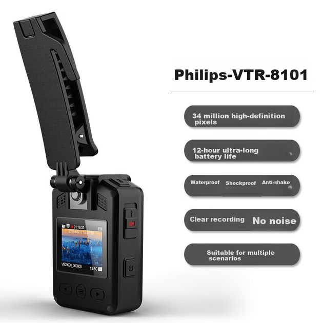 Натільний реєстратор для правоохоронців PHILIPS VTR-8101, високоякісна нічна камера, вибухозахищений, портативний реєстратор із можливістю підключення до мобільного телефону, 128 ГБ - изображение 7