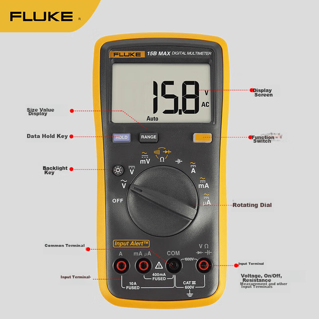 Цифровой мультиметр FLUKE 15B MAX-01, портативный многофункциональный измерительный прибор, универсальный измерительный инструмент, модернизированная версия 15B+. - изображение 2