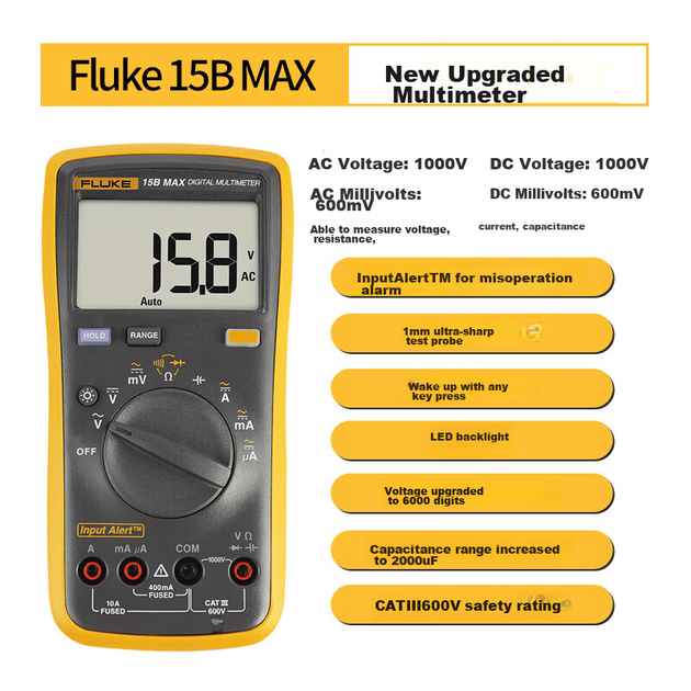 Цифровой мультиметр FLUKE 15B MAX-01, портативный многофункциональный измерительный прибор, универсальный измерительный инструмент, модернизированная версия 15B+. - изображение 3