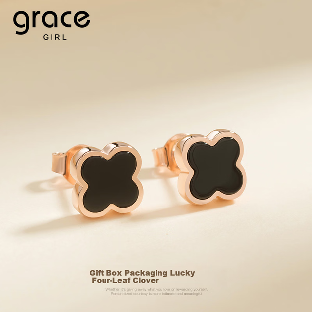 Серьги-гвоздики Grace Girl в виде четырехлистного клевера для женщин в корейском стиле. Простые, элегантные, модные, универсальные украшения. Практичный подарок на день рождения или годовщину для девушки. - изображение 2
