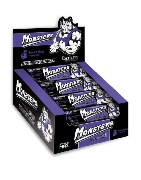 Батончики Strong Max Monsters, французская слива, 20 штук по 80 г - Фото 1 Батончики Strong Max Monsters, французская слива, 20 штук по 80 г - изображение 1