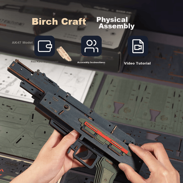 ROKR AK47 Collaboration Edition, конструктор, детская игрушечная модель пистолета, набор для самостоятельной сборки из дерева, подарок на день рождения для мальчика. - изображение 5