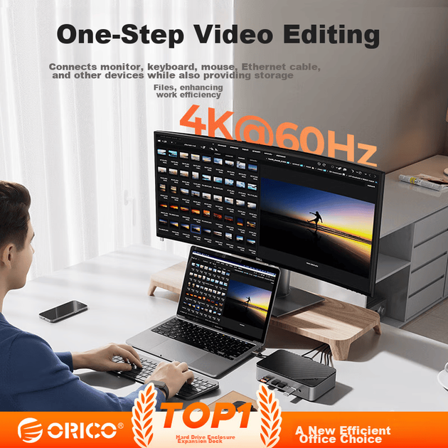 Розширювальна док-станція ORICO для жорсткого диска M.2/3,5-дюймового SSD-корпусу Type-C, конвертер USB 3.2 високошвидкісний USB-C на HDMI мережевий порт, настільна розширювальна док-станція D35M2 - зображення 6