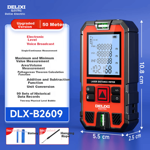 Лазерний далекомір DELIXI ELECTRIC з голосовою трансляцією, високоточна інфрачервона електронна лінійка для вимірювання відстані для зовнішнього та домашнього використання, 50 метрів - Фото 5 Лазерний далекомір DELIXI ELECTRIC з голосовою трансляцією, високоточна інфрачервона електронна лінійка для вимірювання відстані для зовнішнього та домашнього використання, 50 метрів - изображение 5