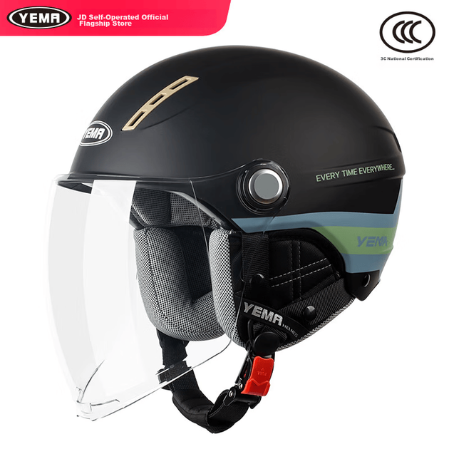 Мотоциклетный шлем YEMA 3C Certified 359S для электромобилей, легкий полушлем для мужчин и женщин, подходит для весны и лета, для электросамокатов, всесезонный, кожаный, черный с цветной полосой, прозрачный длинный визор. - Фото 4 Мотоциклетный шлем YEMA 3C Certified 359S для электромобилей, легкий полушлем для мужчин и женщин, подходит для весны и лета, для электросамокатов, всесезонный, кожаный, черный с цветной полосой, прозрачный длинный визор. - изображение 4