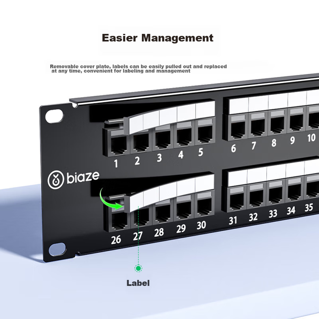 Патч-панель BIAZE TT81 50 портов RJ-11 1U 19" Black - изображение 10