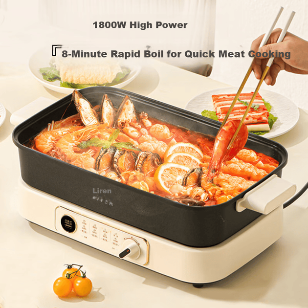 Електрична каструля Liven Electric Hot Pot, електрична каструля для приготування їжі, гаряча каструля, спеціальна каструля для 3-7 осіб, знімна багатофункціональна електрична каструля для приготування їжі та барбекю, 7 л, багатоцільова каструля DHG-710 - изображение 9