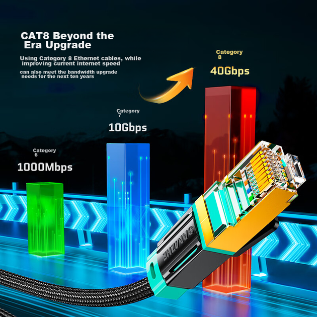 Патч-корд SAMZHE Cat 8 экранированный 10 Гбит/с 8 м Черный - изображение 3