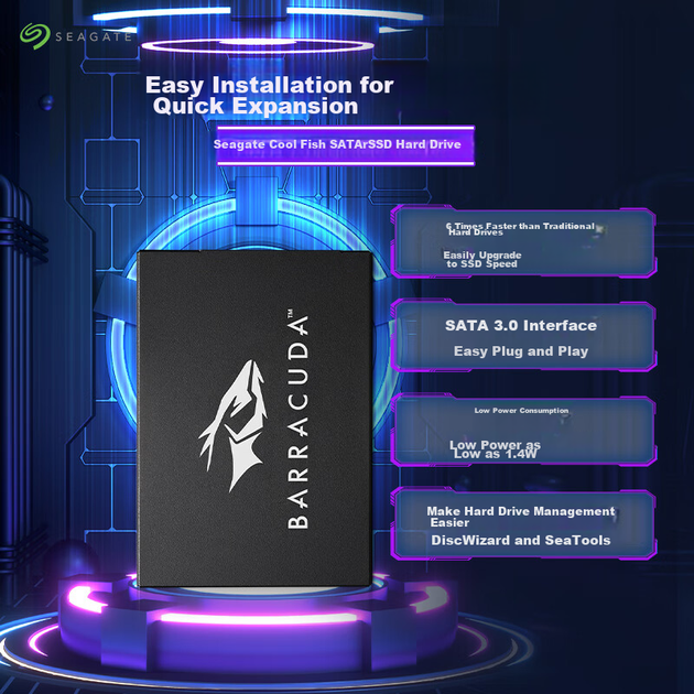Твердотельный накопитель SEAGATE 1 ТБ SSD с интерфейсом SATA 3.0 для настольных компьютеров и ноутбуков. Скорость чтения до 540 МБ/с. SEAGATE Ku Yu - изображение 4