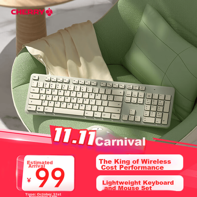 Беспроводная клавиатура и мышь CHERRY DW2300 для бизнеса, офиса, дома, ноутбука, полноразмерная, тихая, портативная, эргономичный дизайн, свежий зеленый цвет. - изображение 10