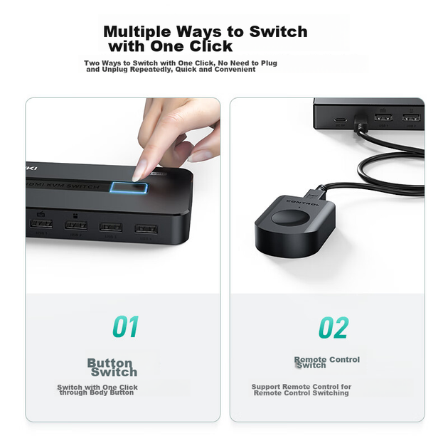 KVM-переключатель MT-Viki с 2 портами HDMI, устройством для совместного использования экрана, клавиатуры и мыши, двумя входами 4K@60Hz с KVM-кабелем MT-KH2S - изображение 8