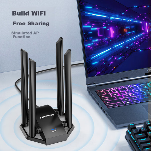 Беспроводная двухдиапазонная гигабитная сетевая карта COMFAST CF-975AX 5G для настольных компьютеров и ноутбуков, внешний USB-приемник Wi-Fi 6 AX5400. - изображение 6