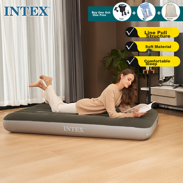 Надувной матрас INTEX, напольный спальный коврик, автомобильная кровать-подушка для улицы, большая складная односпальная кровать, ширина 99 см, артикул 64107. - изображение 3