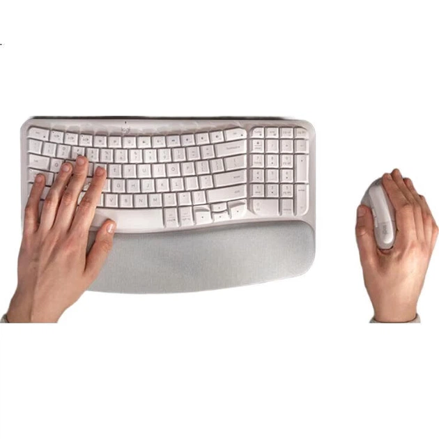 Клавіатура Logitech Wave, ергономічна клавіатура, офісна клавіатура, бездротова синя клавіатура з м'якою підставкою для рук, підключається до 3 пристроїв, графітово-чорна, 99 клавіш - зображення 3