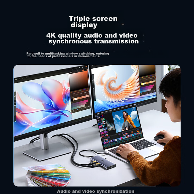Док-станція UGREEN Type-C Dual HDMI з трьома екранами, розширювальна док-станція USB-C Thunderbolt 4/5, багатоекранне розширення 8K HD для торгівлі акціями, сумісна з ноутбуками Huawei та Lenovo, підтримує MST - Фото 3 Док-станція UGREEN Type-C Dual HDMI з трьома екранами, розширювальна док-станція USB-C Thunderbolt 4/5, багатоекранне розширення 8K HD для торгівлі акціями, сумісна з ноутбуками Huawei та Lenovo, підтримує MST - изображение 3