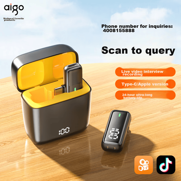 Микрофон Aigo S16 беспроводной с зажимом для смартфона Type-C - Фото 4 Микрофон Aigo S16 беспроводной с зажимом для смартфона Type-C - изображение 4