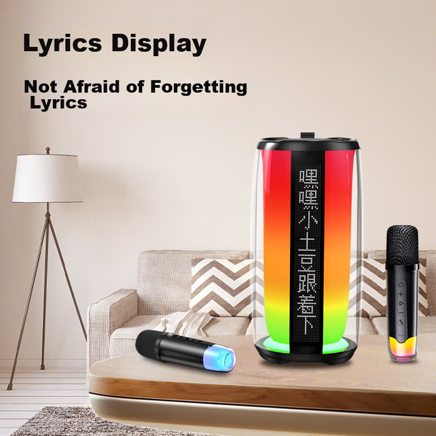 Newmine K19 Динамік Bluetooth Караоке Пристрій з Мікрофоном, Універсальна Звукова Система із Вбудованою Звуковою Картою та Відображенням Текстів Пісень, Портативний Домашній та Вуличний Караоке Пристрій для KTV, Два Мікрофони - зображення 6