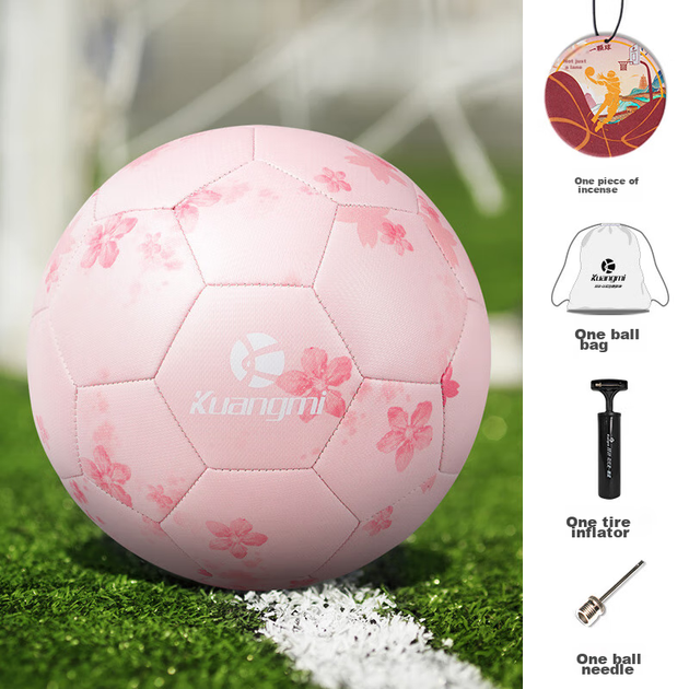 Футбольный мяч Kuangmi Cherry Blossom Pink, размер 5, для подготовки к экзаменам в средней школе, тренировок и соревнований, подарок на день рождения для мальчиков и девочек. - изображение 5