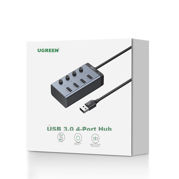 USB-концентратор UGREEN 3.0, док-станция для расширения высокоскоростного соединения, удлинительный кабель для ноутбуков и настольных компьютеров, жестких дисков, клавиатуры и мыши. - изображение 2