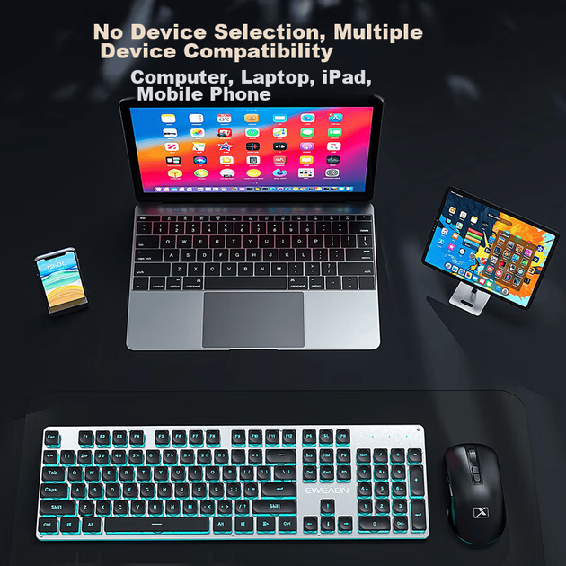 Беспроводная клавиатура и мышь EWEADN X7S с Bluetooth, двухрежимная, с механическим управлением, 104 клавиши, для настольного компьютера, ноутбука, ультратонкая, низкопрофильная, игровая, эргономичная. - Фото 7 Беспроводная клавиатура и мышь EWEADN X7S с Bluetooth, двухрежимная, с механическим управлением, 104 клавиши, для настольного компьютера, ноутбука, ультратонкая, низкопрофильная, игровая, эргономичная. - изображение 7