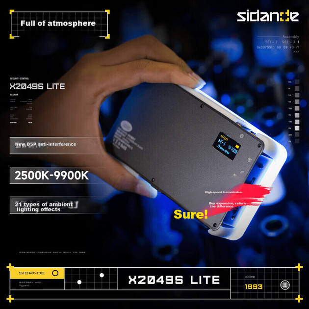 Sidande X2049 Заповнююче світло, портативний кишеньковий ліхтар для фотографії, повнокольорове RGB-заповнююче світло для камери, пряма трансляція, дослідження магазинів, портретна атмосфера, зовнішнє світлодіодне освітлення з постійним світлом - зображення 3