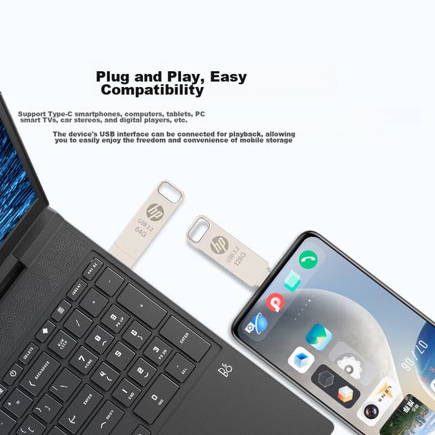 Флеш-накопитель HP Jialongyun Dongtoupi X206c с интерфейсом Type-C USB 3.2 Gen1, 64 ГБ, скорость чтения до 200 МБ/с, двойной интерфейс для использования в учебе, офисе, мобильном телефоне и компьютере. - изображение 8