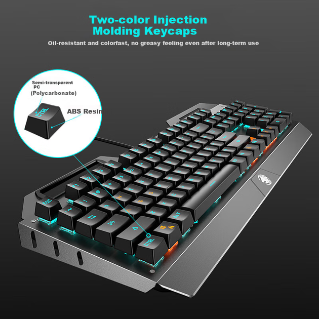 Механическая клавиатура и мышь EWEADN TK900 в комплекте для игр, проводное подключение к настольному компьютеру и ноутбуку, внешняя офисная клавиатура и мышь с синими переключателями, 104 клавиши, черный цвет с голубой подсветкой - изображение 4