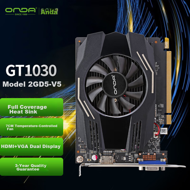 Игровая видеокарта ONDA GT1030 Classic 2GD5-V5, 1468 МГц/6000 МГц, 2 ГБ/64-бит GDDR5. - изображение 4