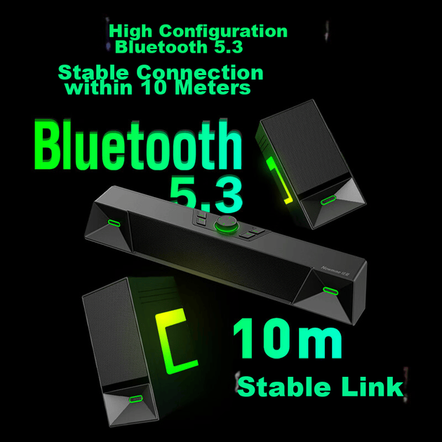 Домашні комп'ютерні колонки Newmine V6 з мікрофоном, Bluetooth 5.3, RGB-підсвічування, система об'ємного звучання для настільного комп'ютера, ноутбука, ігрова гарнітура, чорні - зображення 10