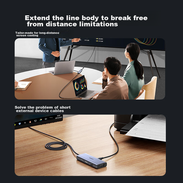 Док-станція розширення UGREEN Type-C, концентратор USB-C на HDMI Thunderbolt 4, мережевий кабель-адаптер, кабель 1,5 м, сумісний з кард-рідером, підходить для ноутбуків Apple 16/17 Huawei та iPad - зображення 4