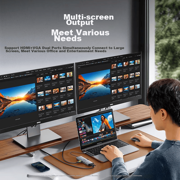 Док-станція розширення UGREEN Type-C, концентратор USB-C на HDMI Thunderbolt 4, мережевий кабель-адаптер, кабель 1,5 м, сумісний з кард-рідером, підходить для ноутбуків Apple 16/17 Huawei та iPad - зображення 7