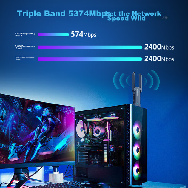 Беспроводной USB-адаптер COMFAST Gigabit без драйверов для настольных компьютеров, AX5400M, для ноутбуков и игр, внешний беспроводной WiFi-приемник CF-972AX. - Фото 5 Беспроводной USB-адаптер COMFAST Gigabit без драйверов для настольных компьютеров, AX5400M, для ноутбуков и игр, внешний беспроводной WiFi-приемник CF-972AX. - изображение 5
