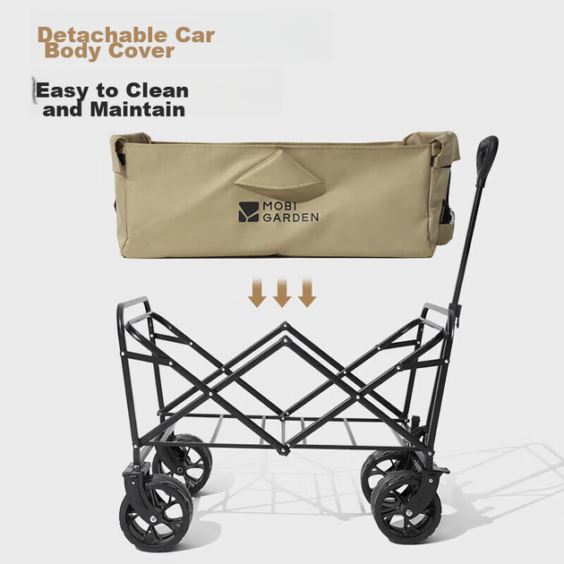 Тележка MOBIGARDEN NX23689009 кемпинговая складная широкие колеса двойные тормоза, бежевая - изображение 8
