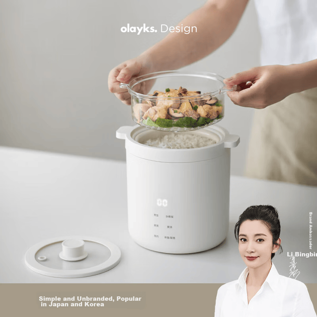 Міні-рисоварка Olayks Instant Celebrity для домашнього використання, 1-2 особи, невеликий електричний горщик для рису, кашеварка для гуртожитку, керамічна антипригарна внутрішня каструля, розумне резервування, 1,2 л з кошиком для пароварки - изображение 4