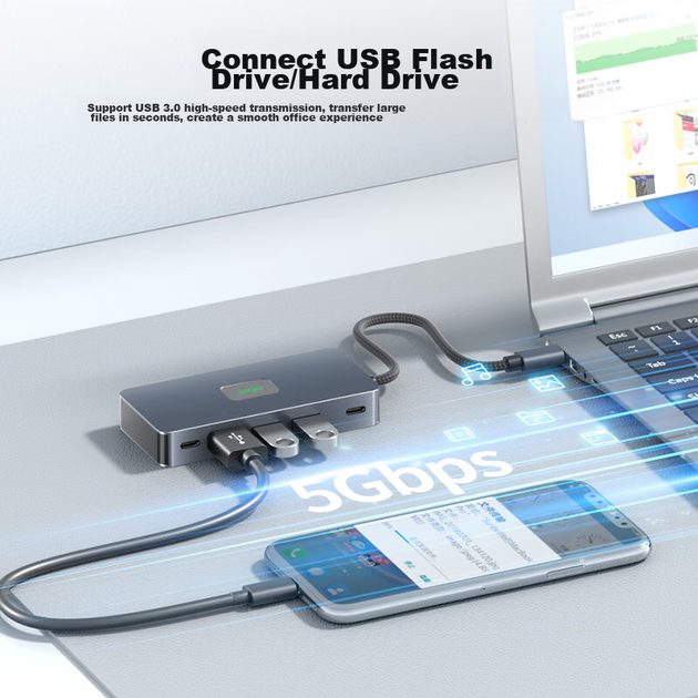 Док-станция расширения Acer Type-C с двумя портами HDMI и конвертером для зеркального отображения трех экранов HUB3.0 Hub PD100W, совместимая с ноутбуками Huawei на Android и другими устройствами расширения. - изображение 4
