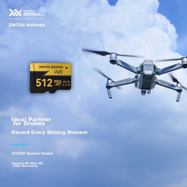 Карта памяти ZhiTai Yangtze Memory PRO 512GB microSDXC Class 10 UHS-I U3 V30 A2 + SD-адаптер - изображение 4
