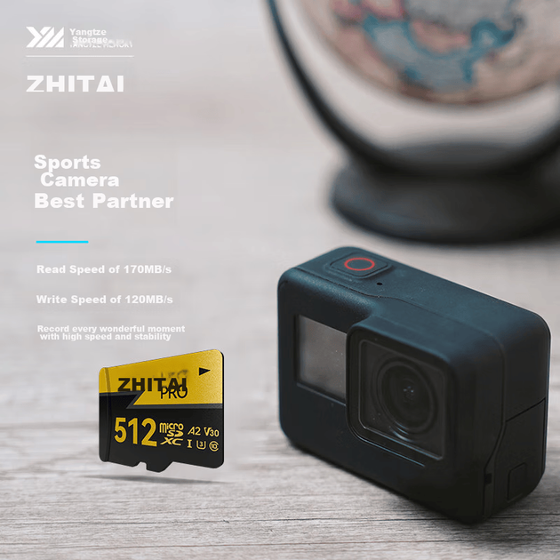 Карта памяти ZhiTai Yangtze Memory PRO 512GB microSDXC Class 10 UHS-I U3 V30 A2 + SD-адаптер - изображение 5