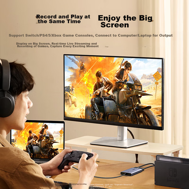 Карта захвата видео UGREEN HDMI HD 4K с петлевым выходом, совместимая с камерами, Nintendo Switch/PS5, смартфонами, планшетами, компьютерами для игр, записи прямых трансляций в TikTok, USB 3.0/Type-C. - изображение 6