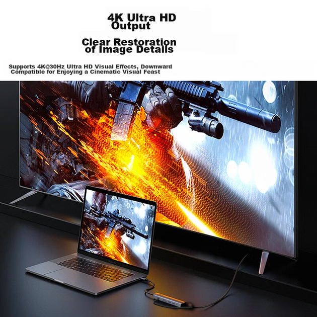 Универсальная док-станция Netac Seven-In Type-C с устройством чтения карт TF/SD, портом USB-C на HDMI/RJ45 Gigabit Ethernet/быстрой зарядкой PD для планшетов Mac HC024 - изображение 2