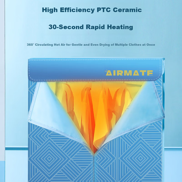 AIRMATE [Двухслойная сушилка для белья большой вместимости], бытовая сушилка для белья, вентилятор с теплым воздухом, таймер для шкафа объемом 470 л, стерилизатор детского белья, небольшая сушилка для белья HG12-K5 - изображение 5