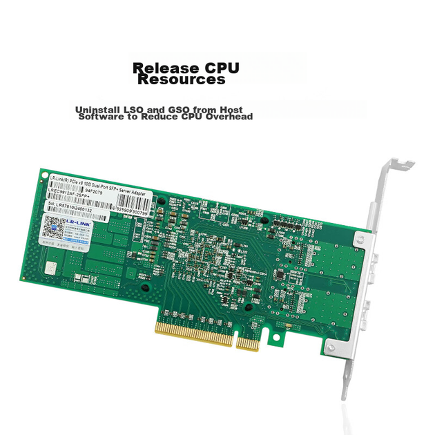 LR-LINK Lianrui LREC9812AF-2SFP+ PCIEx8 Двухпортовая 10-гигабитная оптоволоконная сетевая карта, высокоскоростной 2,5G Cat Stick, подходит для серверных и рабочих станций, для передачи данных по оптоволокну PVE. - изображение 5