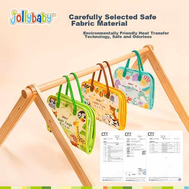 Тканинна книжка Jollybaby на липучці, що відривається, іграшка для прорізування зубів у дитини, міцна, стійка до розривів іграшка, дитячий подарунок, книжка-відрив - у стилі джунглів - зображення 7