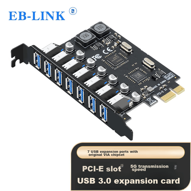 Плата розширення EB-LINK PCI-E на 7 портів USB 3.0, внутрішня семипортова USB-адаптерна плата для настільного комп'ютера, плата концентратора HUB, блок живлення не потрібен - изображение 4