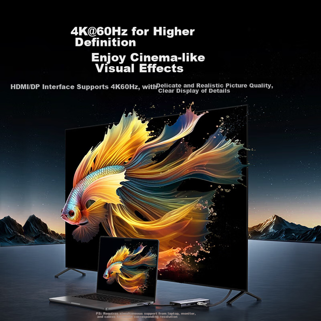 Док-станция UGREEN Type-C для четырех экранов, USB-C — DP/HDMI/VGA Thunderbolt 4, расширение для нескольких экранов, расширение для разделенного экрана 4K, совместима с ноутбуками и телефонами Honor и Huawei, MST - изображение 3