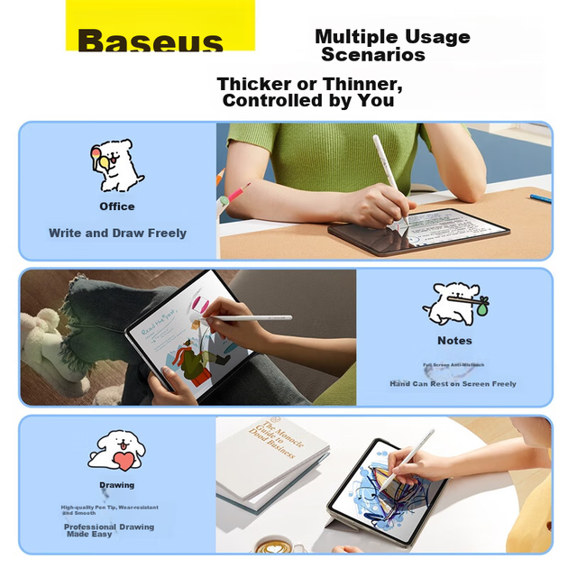 Ємнісний стилус BASEUS для iPad, Apple Pencil [Line Dog] сумісний з планшетами 2026 Pro/Air8/Mini/iPad11 із сенсорним екраном, ручкою для письма Apple Pencil - изображение 8