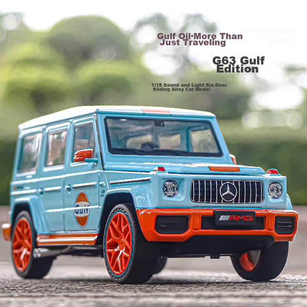 Модель автомобиля Heimanba Mercedes-Benz G63 Gulf Edition в масштабе 1:18, литая под давлением, реалистичная коллекционная оригинальная заводская игрушка для детей. - изображение 4