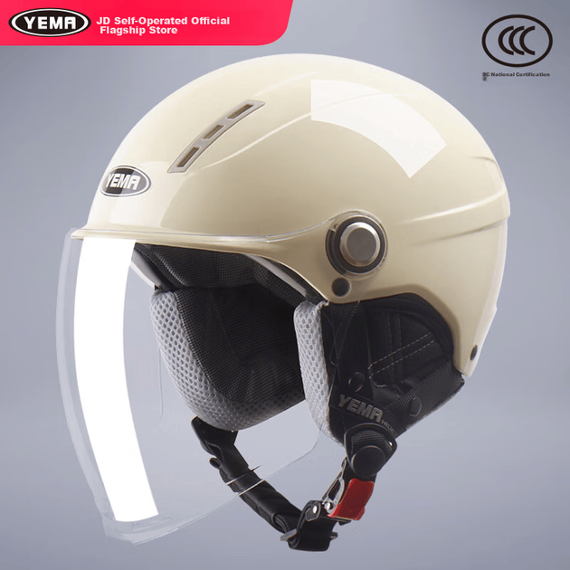 Мотоциклетный шлем YEMA 3C Certified 359S для электромобилей, легкий летний полушлем для мужчин и женщин, защитный шлем для скутера, всесезонный, цвет хаки с прозрачным длинным визором. - Фото 3 Мотоциклетный шлем YEMA 3C Certified 359S для электромобилей, легкий летний полушлем для мужчин и женщин, защитный шлем для скутера, всесезонный, цвет хаки с прозрачным длинным визором. - изображение 3